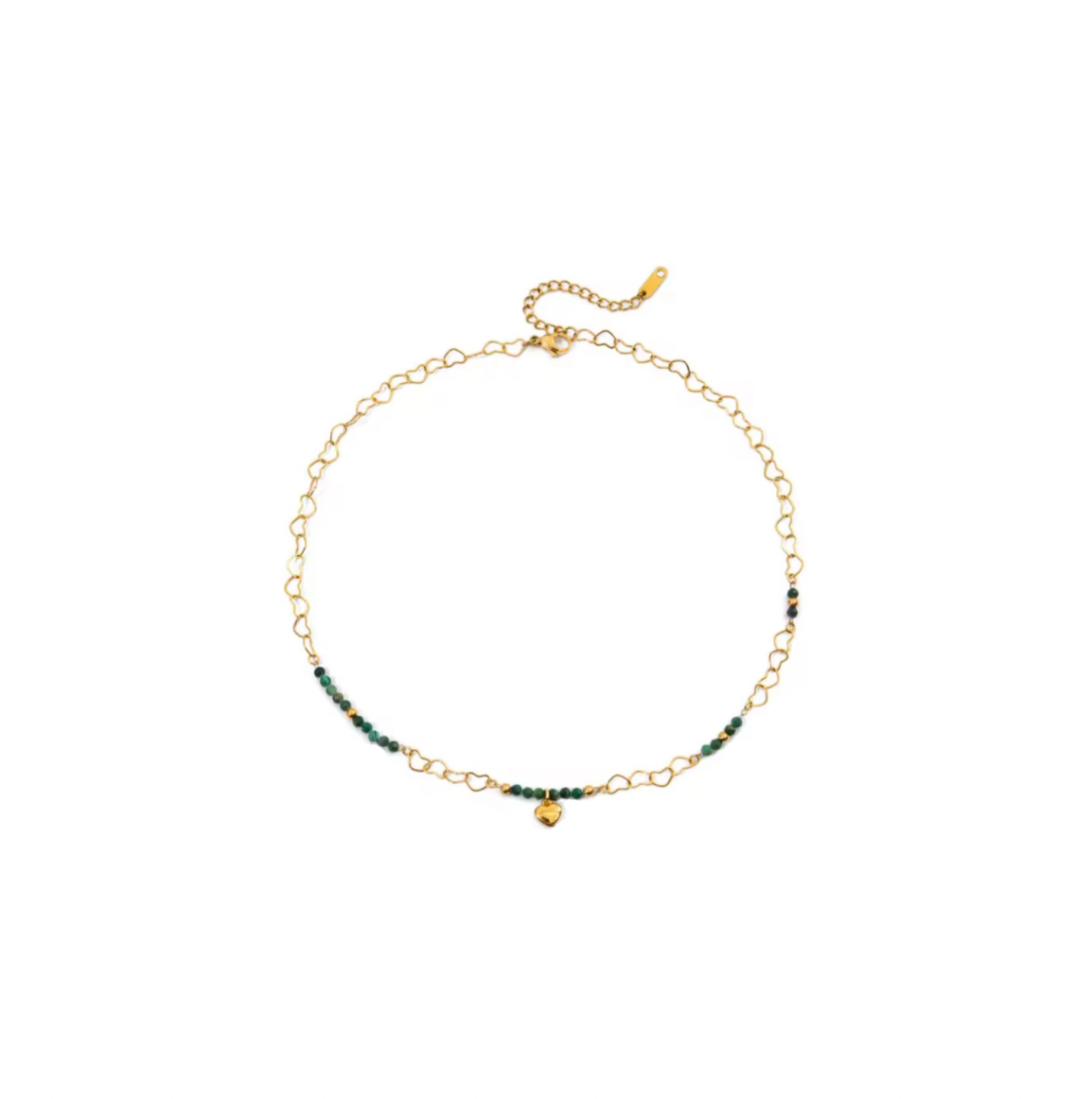 Green pearls with hearts